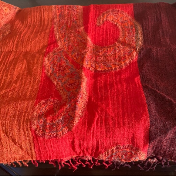 Tibet wool wrap scarf. Shades of orange, brown, rust. - Picture 1 of 5